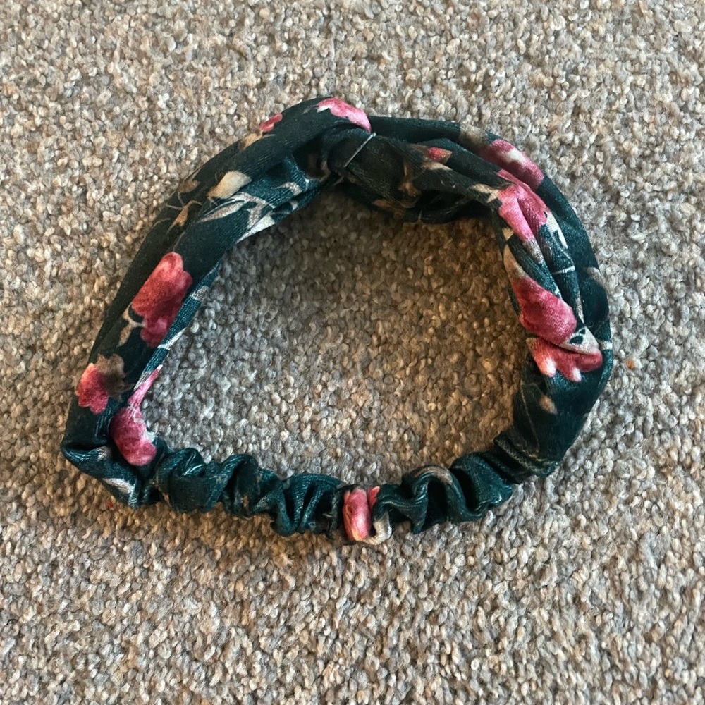 Green Velvet Floral Headband